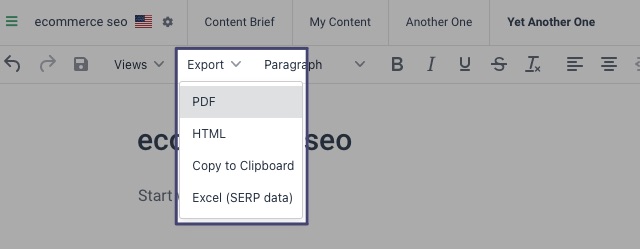 Export dropdown