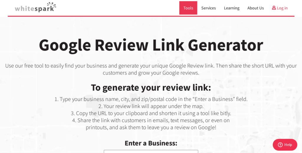 Whitespark Google Review Link Generator Screenshot